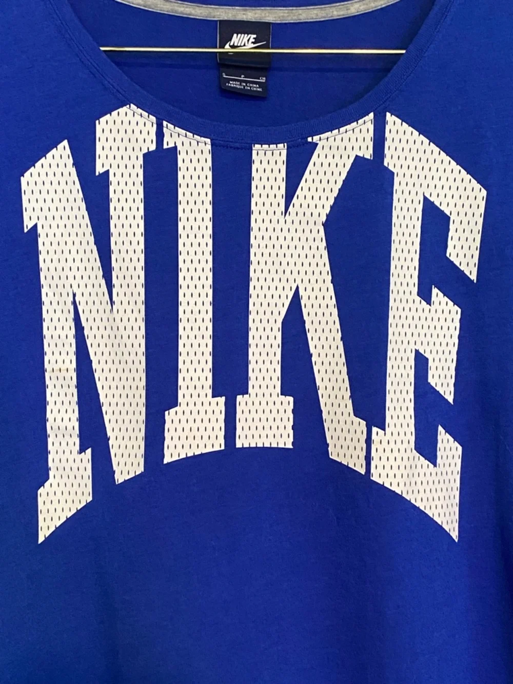 Nike Cropped Big Logo Retro Tee Cobalt Blue Mesh Graphic Oversized S